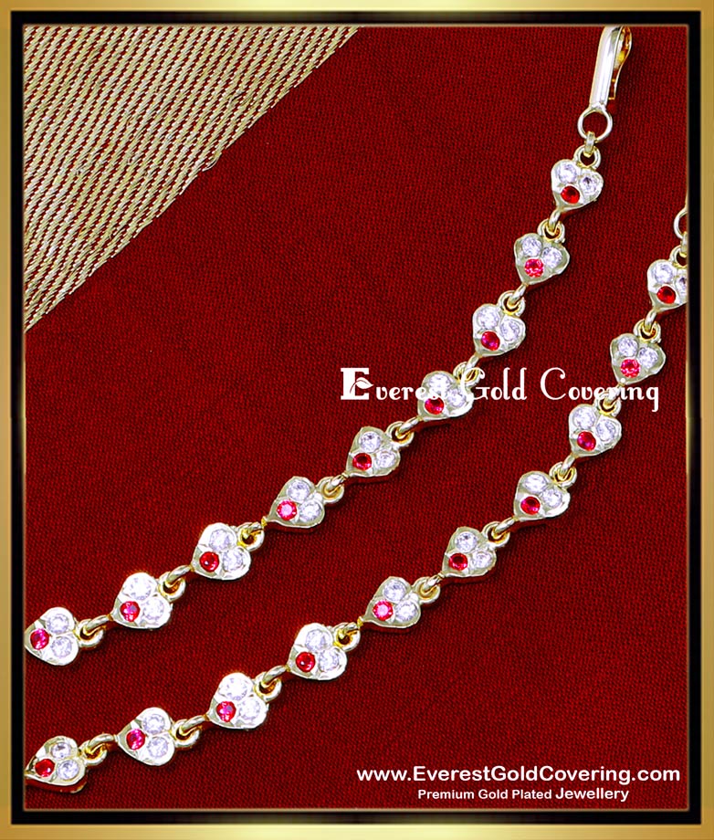 MAT295 - Impon White Ruby Stone 1 Gram Gold Ear Chains Design
