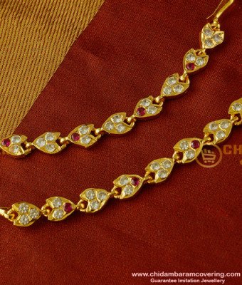 MAT30 - Latest Impon Bridal Wear Red and White Stone Mattal Design Side Ear Chain Online