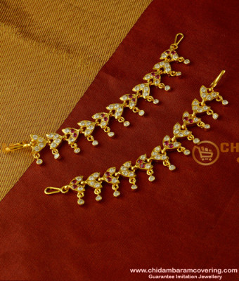 MAT31 - Latest Impon Real Gold Design Bridal Wear Leaf Design Stone Mattal Design Side Ear Chain Online