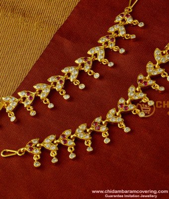 MAT31 - Latest Impon Real Gold Design Bridal Wear Leaf Design Stone Mattal Design Side Ear Chain Online