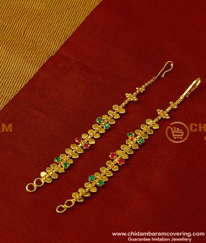 MAT40 - Bridal Wear Latest Ruby Emerald Stone Side Ear Chain for Earrings 