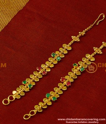 MAT40 - Bridal Wear Latest Ruby Emerald Stone Side Ear Chain for Earrings 