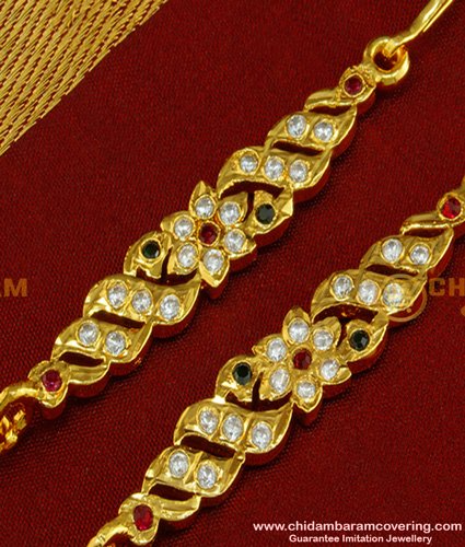 MAT45 - New Model Five Metal Multi Stone Flower Design Short Mattal Gold Plated Jewelry