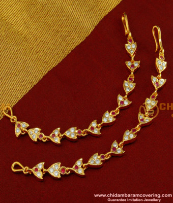 MAT47 - Gold Design 5 Metal High Quality Red and White Stone Mattal Design Side Ear Chain 