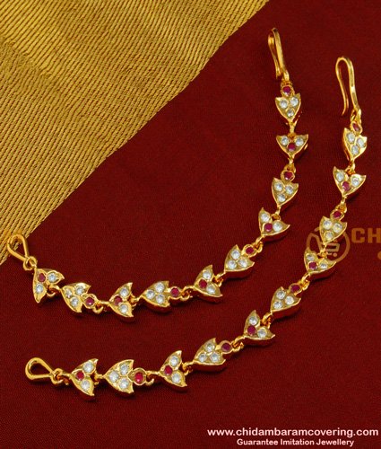 MAT47 - Gold Design 5 Metal High Quality Red and White Stone Mattal Design Side Ear Chain 