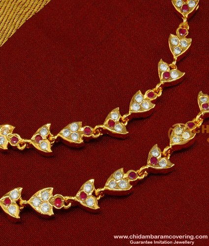 MAT47 - Gold Design 5 Metal High Quality Red and White Stone Mattal Design Side Ear Chain 