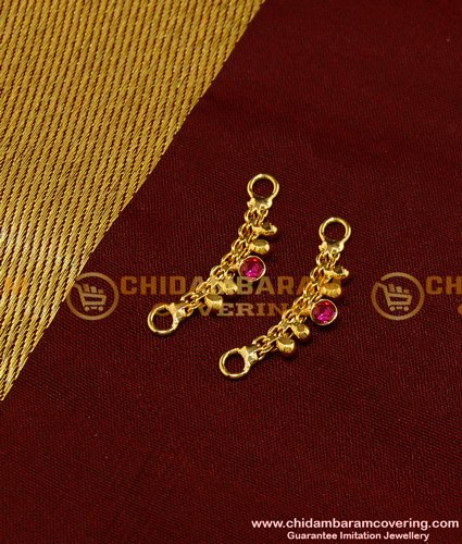 MAT055 - Beautiful Pink Stone Mini Side Maatil One Gram Gold Side Ear Chain for Women