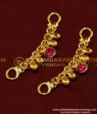 MAT055 - Beautiful Pink Stone Mini Side Maatil One Gram Gold Side Ear Chain for Women