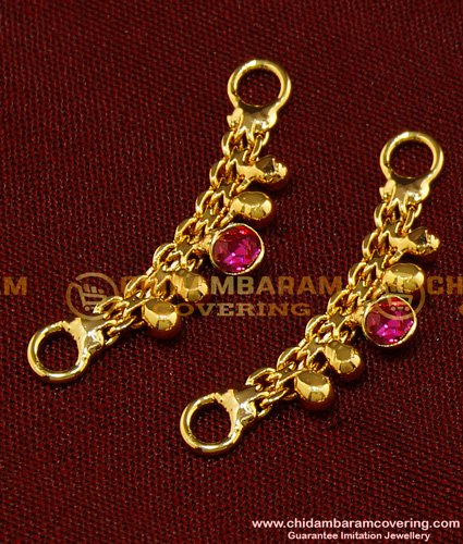 MAT055 - Beautiful Pink Stone Mini Side Maatil One Gram Gold Side Ear Chain for Women