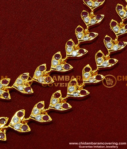 MAT57 - Five Metal Bridal Wear Leaf Design Maatal Stone Ear Chain Model Online
