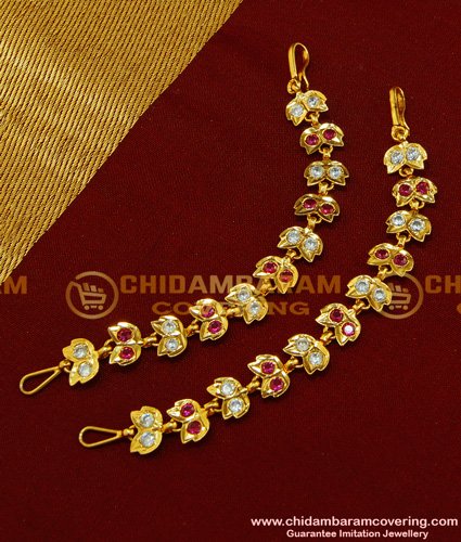 MAT58 - Traditional Impon Bridal Wear Matal Design Gold Plated Stone Side Ear Chain Online