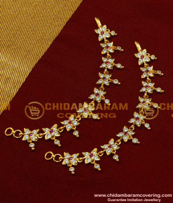 MAT63 - Traditional Impon Flower Design Hanging Drops Stone Maatal Design Wedding Jewellery Online 