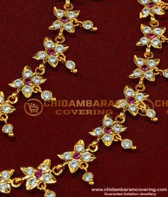 MAT63 - Traditional Impon Flower Design Hanging Drops Stone Maatal Design Wedding Jewellery Online 