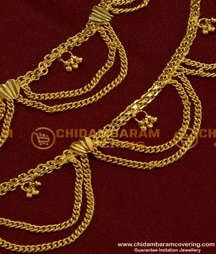 MAT068 - Bridal Wear Double Chain Heart Model Side Hook Type Ear Chain Design Latest Champaswaralu Gold Design Online