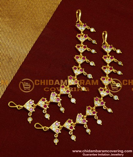 MAT74 - Traditional Impon Bridal Wear Five Metal Design Stone Matilu Design Side Ear Chain Online