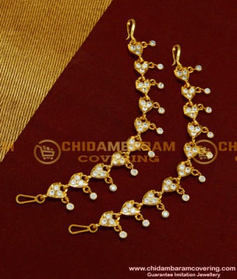 MAT76 - Attractive Gold Look Five Metal Full White Stone Impon Ear Chain Designs Online Shopping 