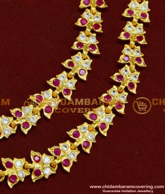 MAT77 - Impon Ad White and Ruby Stone Butterfly Design Mattal Stone Ear Chain Model Online