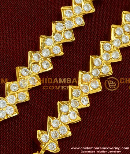 MAT83 - Latest Impon Jewellery Beautiful White Stone Slim and Short Ear Chain Champaswaralu Designs   