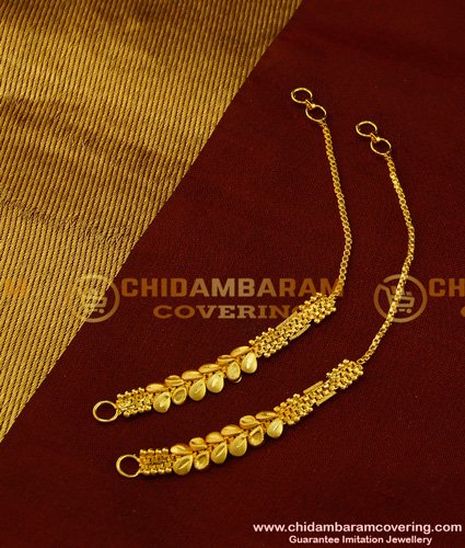 MAT90 - Real Gold Designs Ear Chain Leaf Model Plain Gold Forming Side Matilu for Women