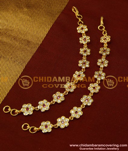 MAT95 - Beautiful Impon Ad Stone Flower Design Geti Mattal Side Ear Chain for Wedding