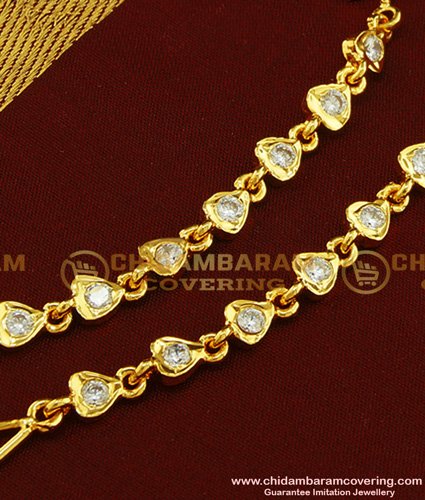 MAT99 - Real Gold Design White Stone Impon Five Metal Panchaloha Matilu Ear Chain for Bride 
