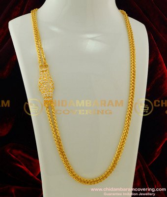 MCHN104 - 30 Inches Long Impon Mugappu Double Chain Gold Plated Thali Chain for Women  