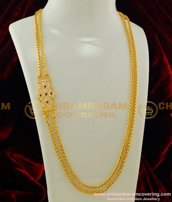 MCHN105 - Trendy 30 Inches Impon Mugappu Double Chain Gold Plated Guarantee Jewellery Online