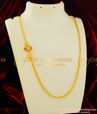 MCHN110 - New Fashion Heart Shape Stone Pendant Mugappu Chain Design for Newly Married Girls 