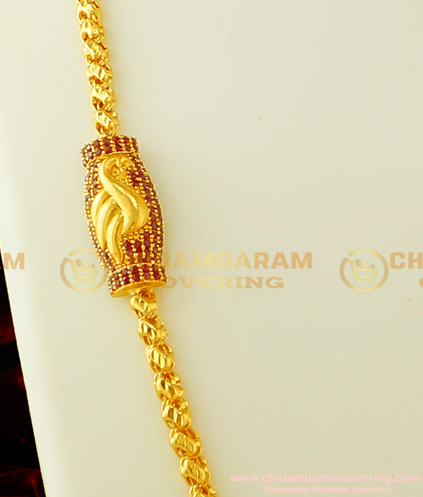 MCHN112 - New Design Full Ruby Stone Peacock Design Mugappu Thali Chain for Women