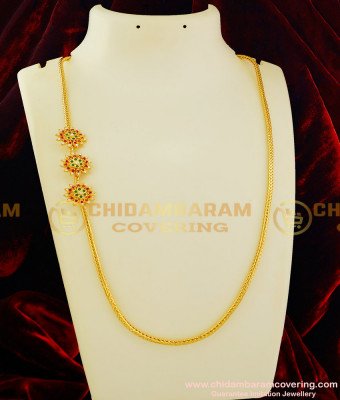 MCHN115 - New Colourful Multi Stone Flower Design One Gram Gold Mugappu Chain Buy Online 