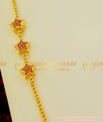 MCHN116 - 3D Star Ruby Stone One Gram Gold Designer Mugappu Thali Chain Latest Mugappu Collection Buy Online