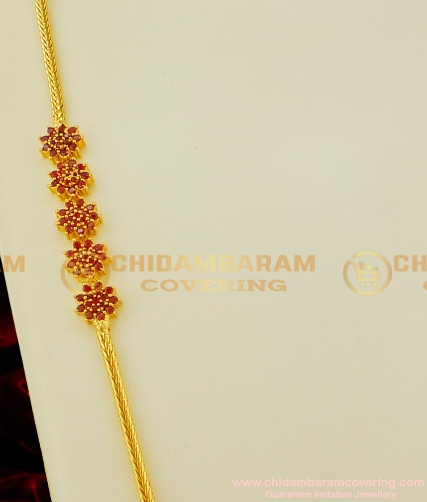 MCHN117 - Beautiful Flower Design Ruby Stone Side Pendant Mugappu Thali Chain Gold Covering Jewellery Buy Online