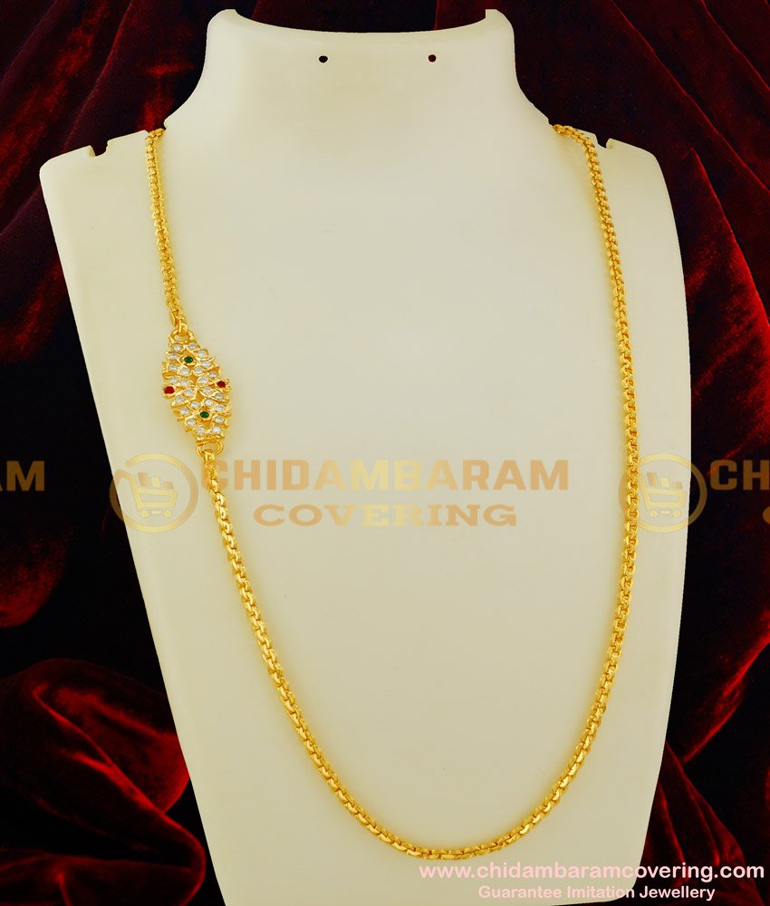 MCHN121 - One Gram Gold Covering Impon Multi Stone Mugappu Chain Buy Online