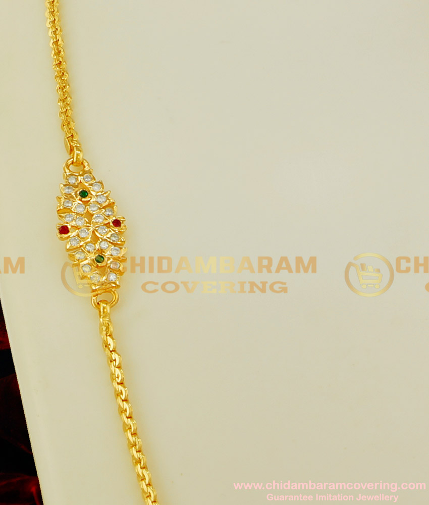 MCHN121 - One Gram Gold Covering Impon Multi Stone Mugappu Chain Buy Online