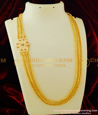 MCHN125 - Impon Multi Stone Flower Design Mugappu Three Line Chain Side Pendant Design for Women