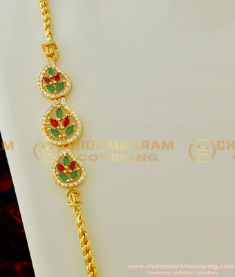 MCHN132 - 30 Inches Daily Wear Thali Saradu CZ Multi Stone Leaf Design Side Mugappu For Women
