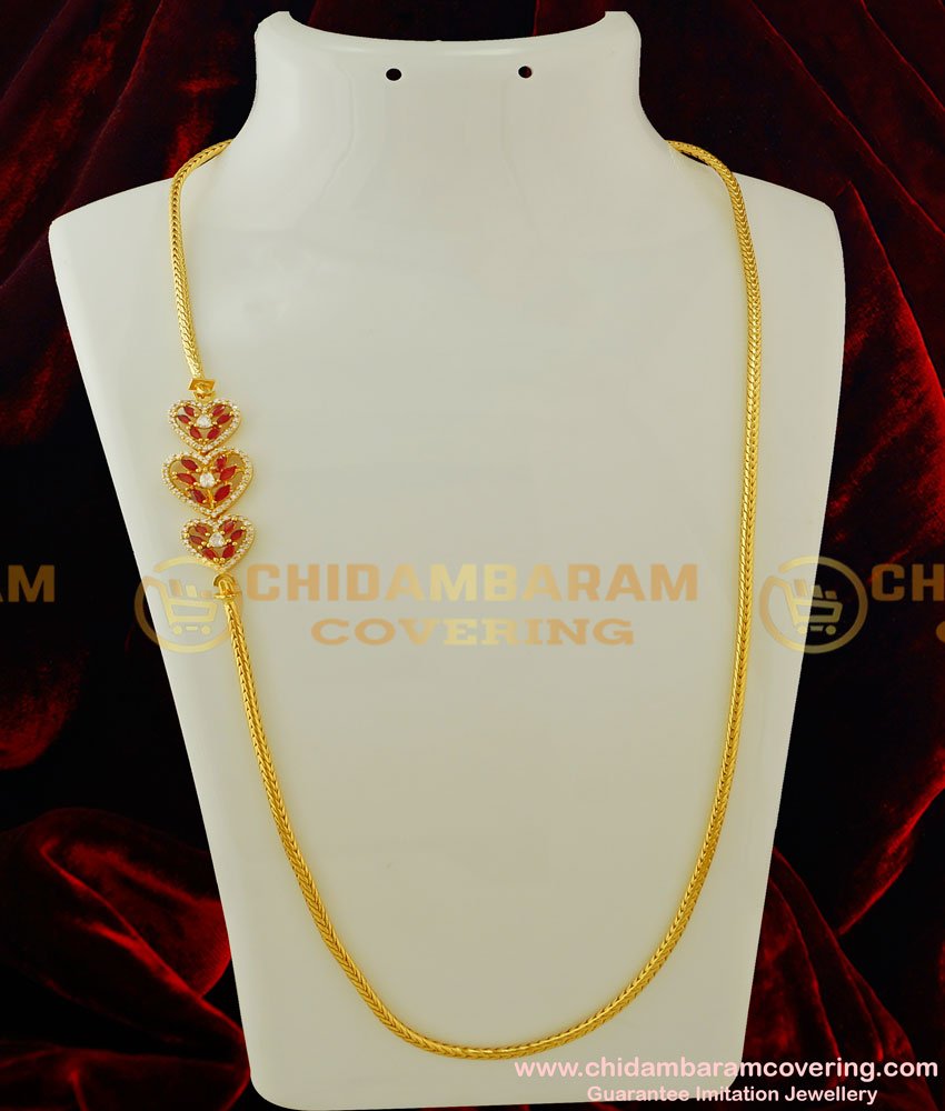 MCHN136 - 30 Inches First Quality Heart Shape Side Pendant Mugappu with Long Roll Kodi Thali Chain Designs Online