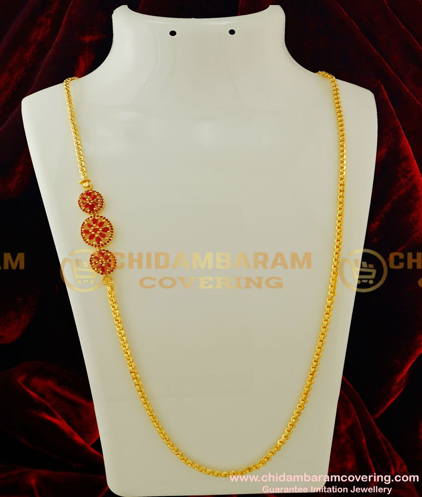 MCHN141 - 30 Inches Wedding Collections Beautiful Ruby Stone Designer Mugappu Chain Best Price Online