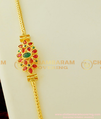 MCHN144 - Trendy Red and Green Kemp Stone Modern Mugappu Design with Thali Chain Design For Female 
