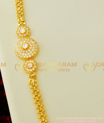 MCHN149 - Latest Full AD Stone Round Gold Design Mugappu Thali Chain for Women