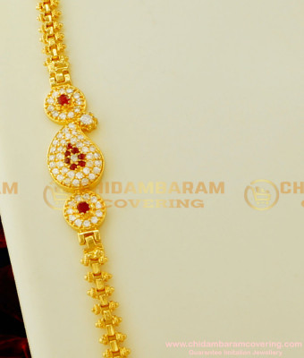 MCHN150 - New Model High Quality Ruby Stone White Stone Mango Shape Mugappu Thali Chain Designs for Women 