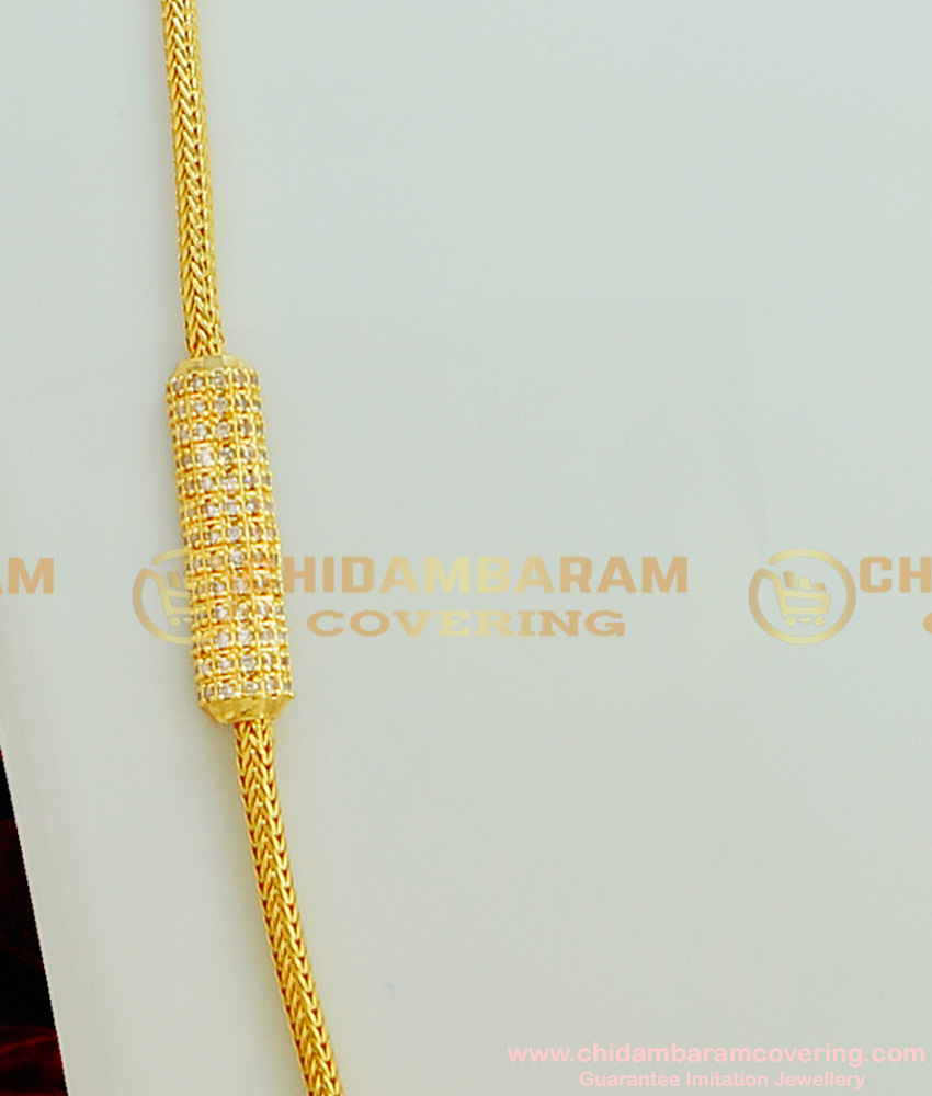 MCHN152 - American Diamond Designer Mugappu Side Stone Pendant Thali Kodi Mugappu Chain