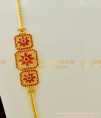 MCHN154 - Gold Design Big Ruby Stone Mugappu Roll Thali Kodi Mugappu Chain Latest Jewellery 