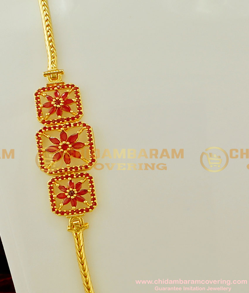 MCHN154 - Gold Design Big Ruby Stone Mugappu Roll Thali Kodi Mugappu Chain Latest Jewellery 
