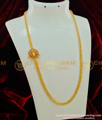 MCHN156 - New Model Ruby Stone Peacock Mugappu Design Side Pendant Thali Chain for Female 