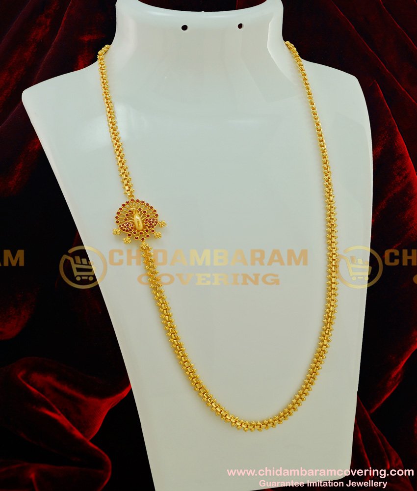 MCHN156 - New Model Ruby Stone Peacock Mugappu Design Side Pendant Thali Chain for Female 