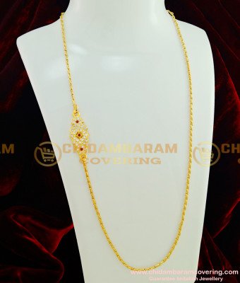 MCHN158 - One Gram Gold Plated Impon Ad Stone Mugappu Chain for Women