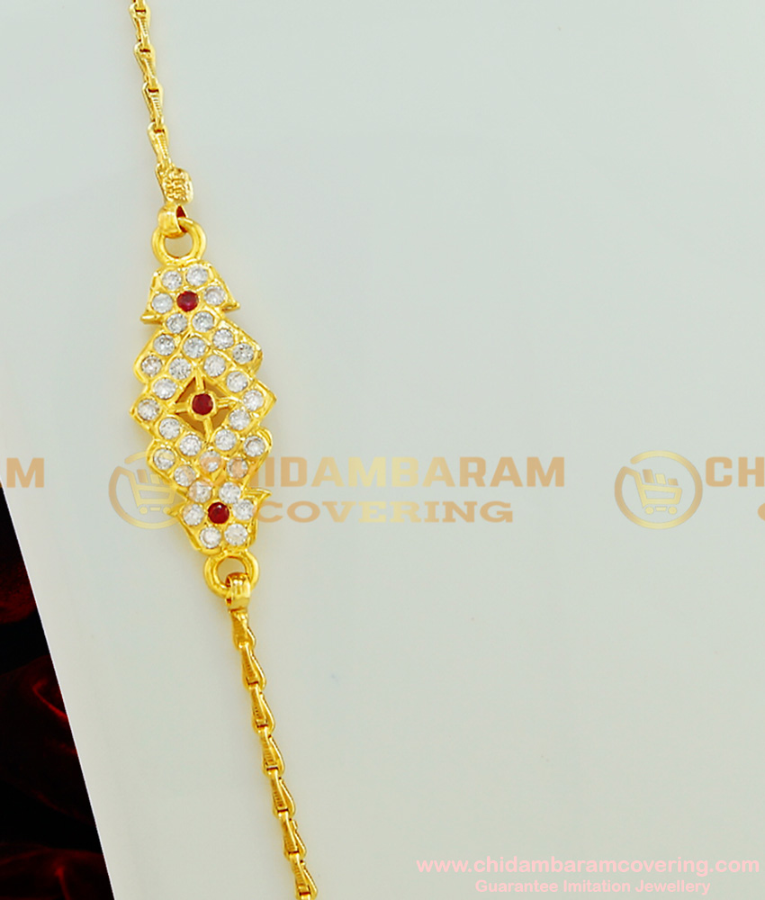 MCHN158 - One Gram Gold Plated Impon Ad Stone Mugappu Chain for Women