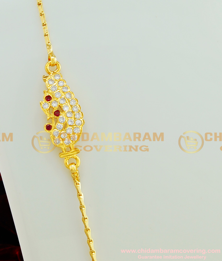 MCHN159 - Traditional Impon Peacock Design Stone Mugappu Gold Plated Impon Mugappu Chain 