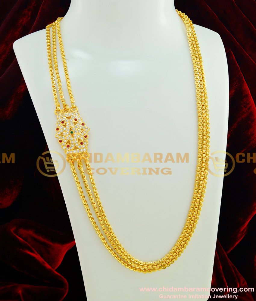MCHN169 - South Indian 5 Metal Big Mugappu Design With 3 Step Chain Three Line Mugappu Chain Design 